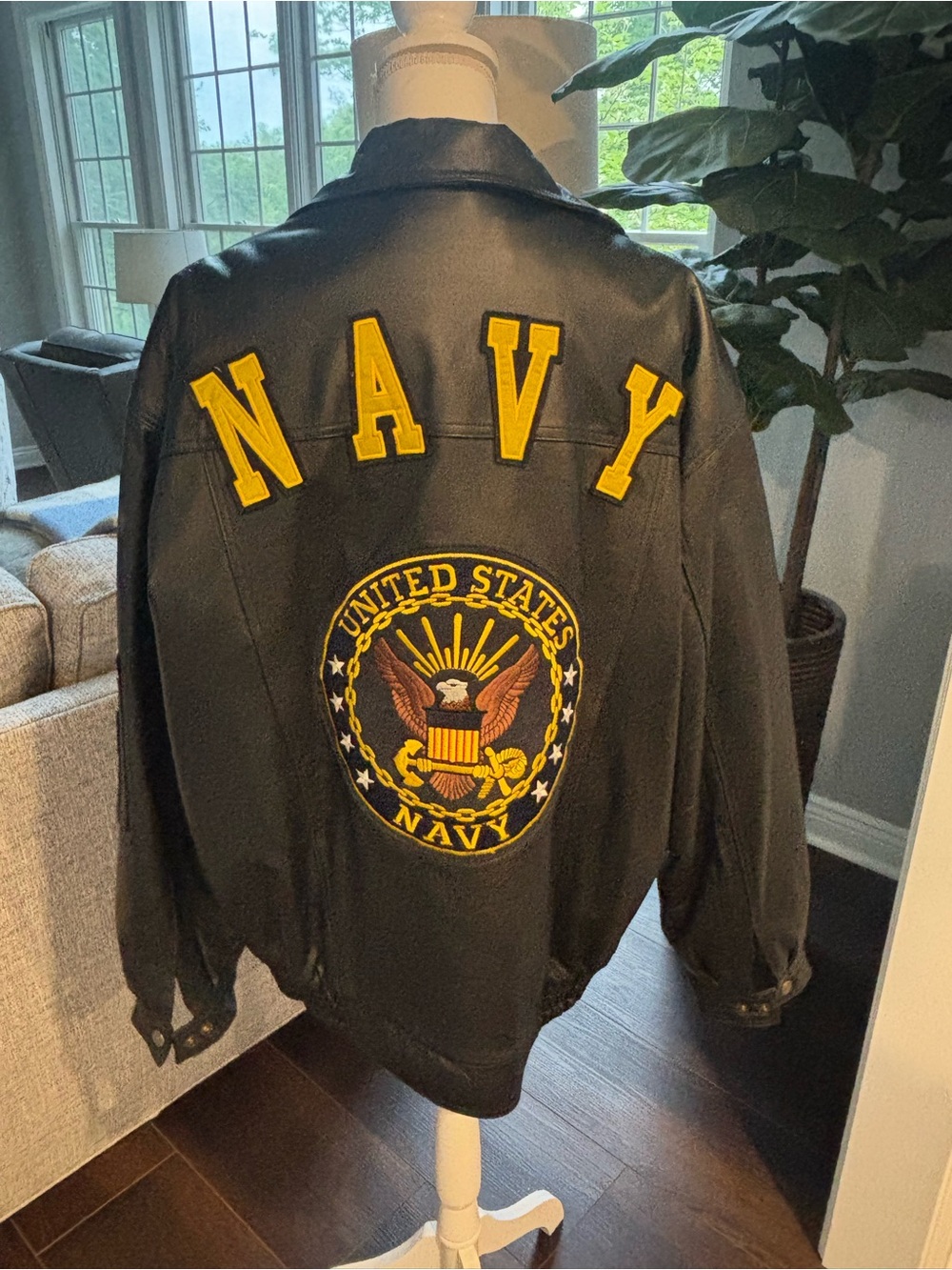 Vintage Oscar Piel USA Made Genuine Leather NAVY Bomber Jacket